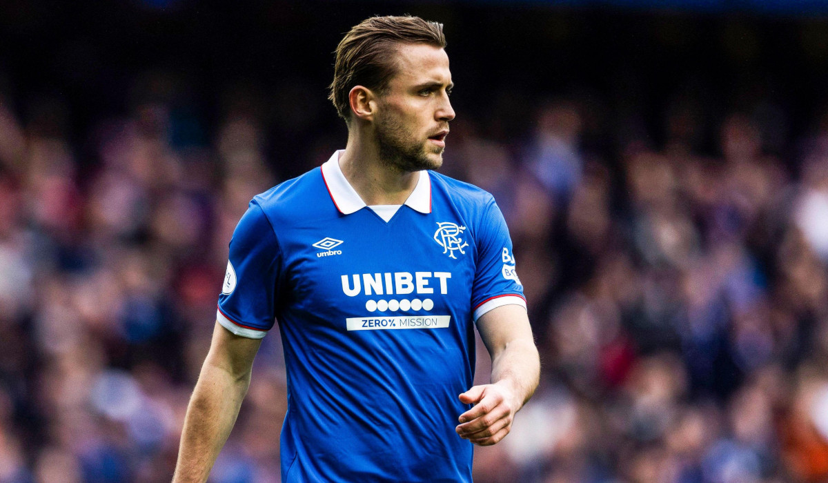 Ruur Rommens in his home Rangers football kip at Ibrox in front of the Rangers supporters.